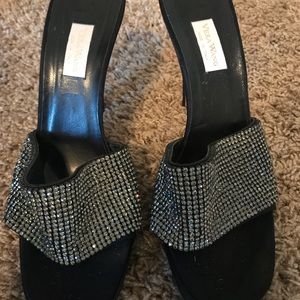 Vera Wang Vintage Black Satin Heels w/ Rhinestones